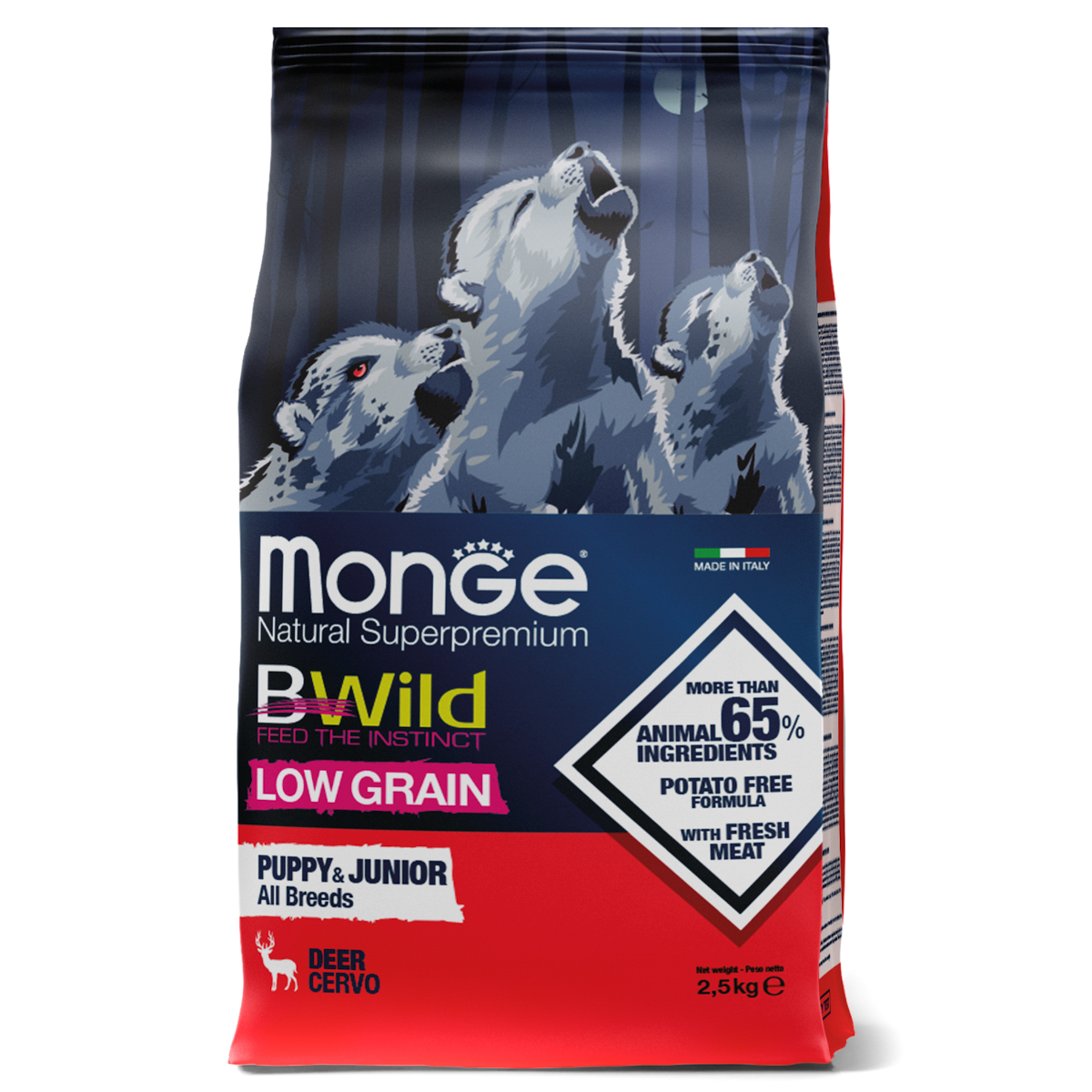 Monge BWild Low Grain для щенков (с олениной), 2.5 кг