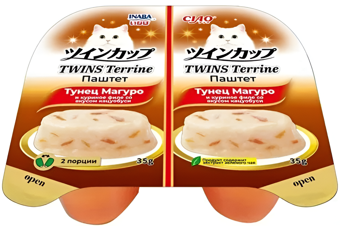 INABA CIAO TWINS Terrine для кошек (паштет с тунцом и куриным филе со вкусом кацуобуси), 2 шт*35 г