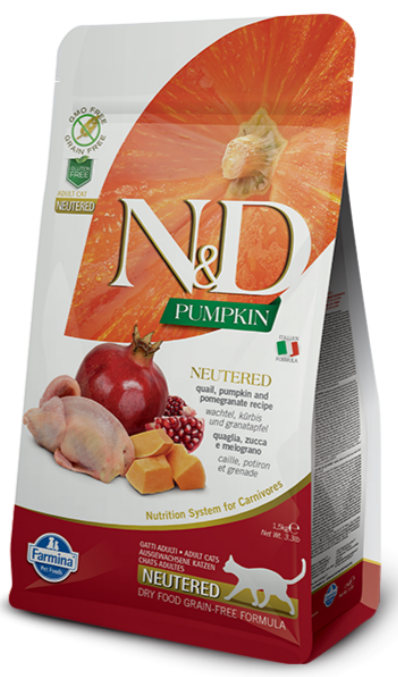 Farmina N&D GF Pumpkin для стерилизованных кошек (перепел и гранат), 1.5 кг