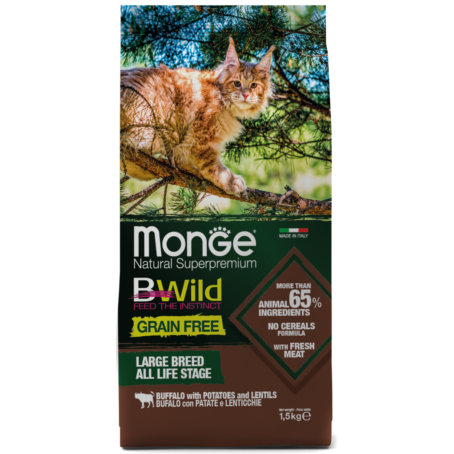 Monge BWild Grain Free для крупных кошек (с буйволом), 1.5 кг
