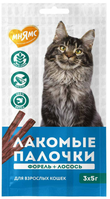 Мнямс для кошек (палочки с форелью и лососем), 3 шт*5 г