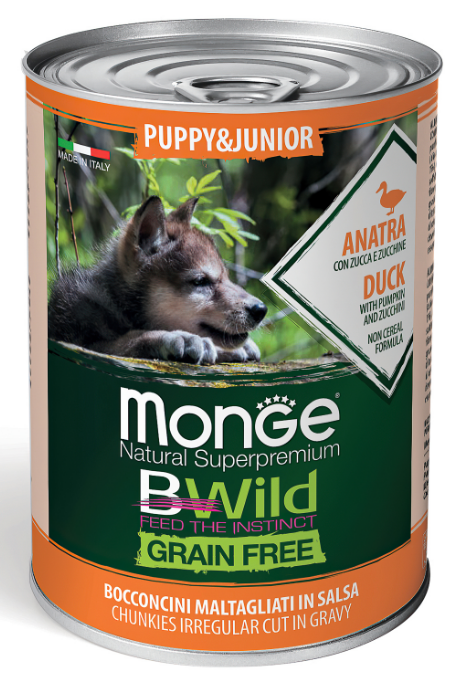 Monge BWild GrainFree для щенков и молодых собак (утка с кабачками), 400 г