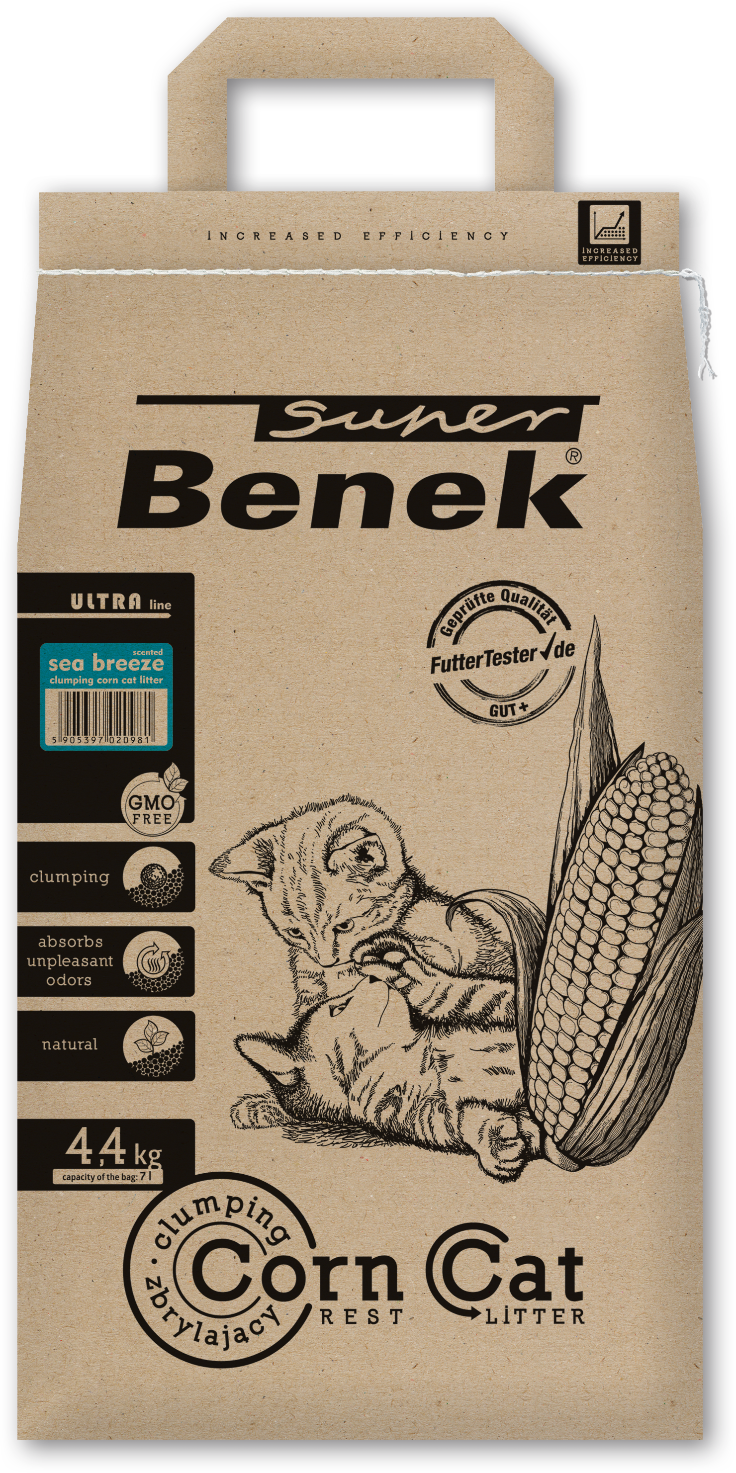 Super Benek Ultra наполнитель кукурузный для котов "Морской бриз", 7 л