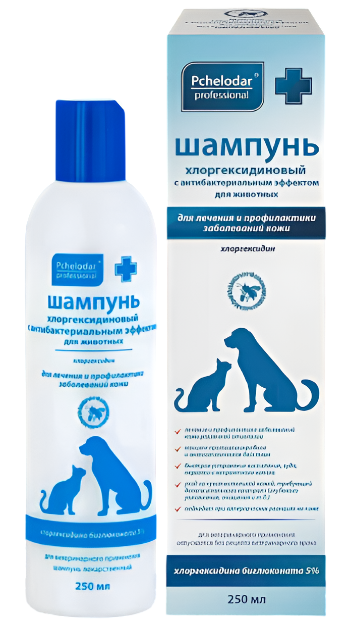Pchelodar Шампунь хлоргексидиновый с антибактериальным эффектом для животных, 250 мл