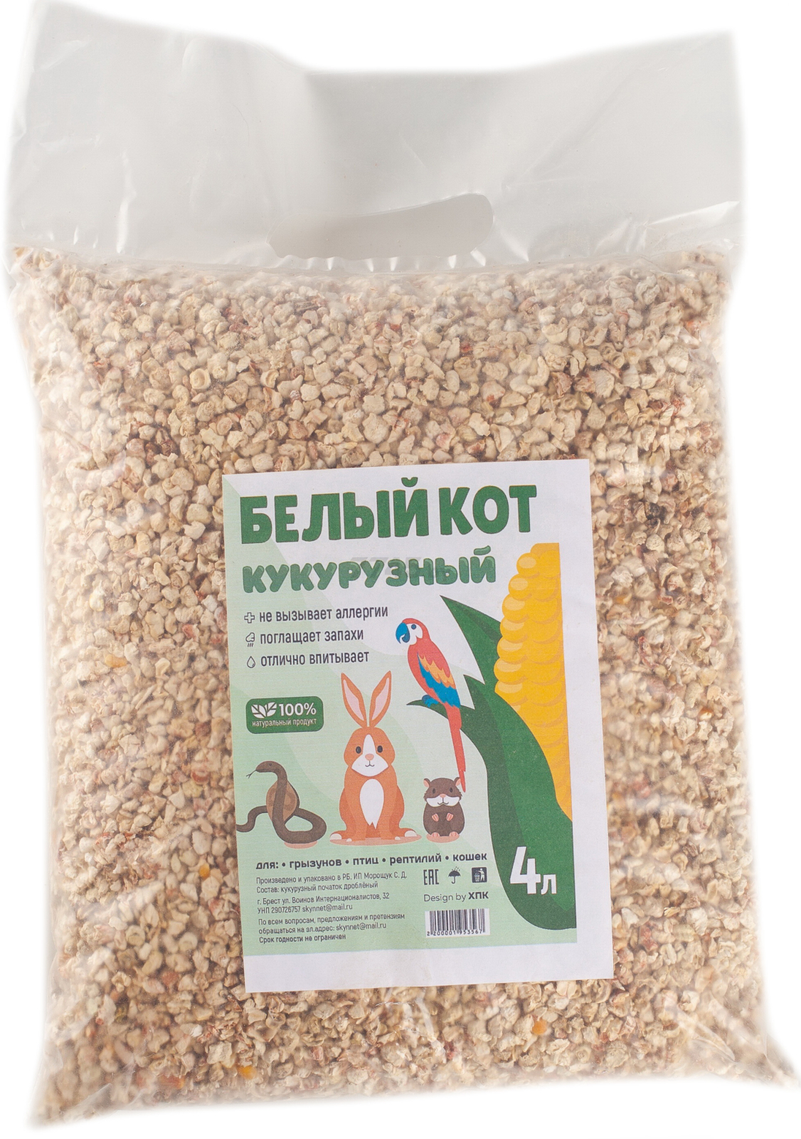 "Белый кот" кукурузный наполнитель, 4 л