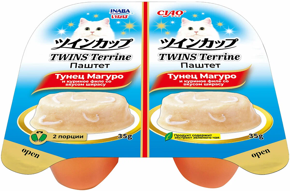 INABA CIAO TWINS Terrine для кошек (паштет с тунцом и куриным филе со вкусом ширасу), 2 шт*35 г